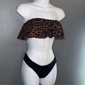 Women’s Cheetah Print Bandeau Bikini Top & Becca Black Bikini Bottoms medium